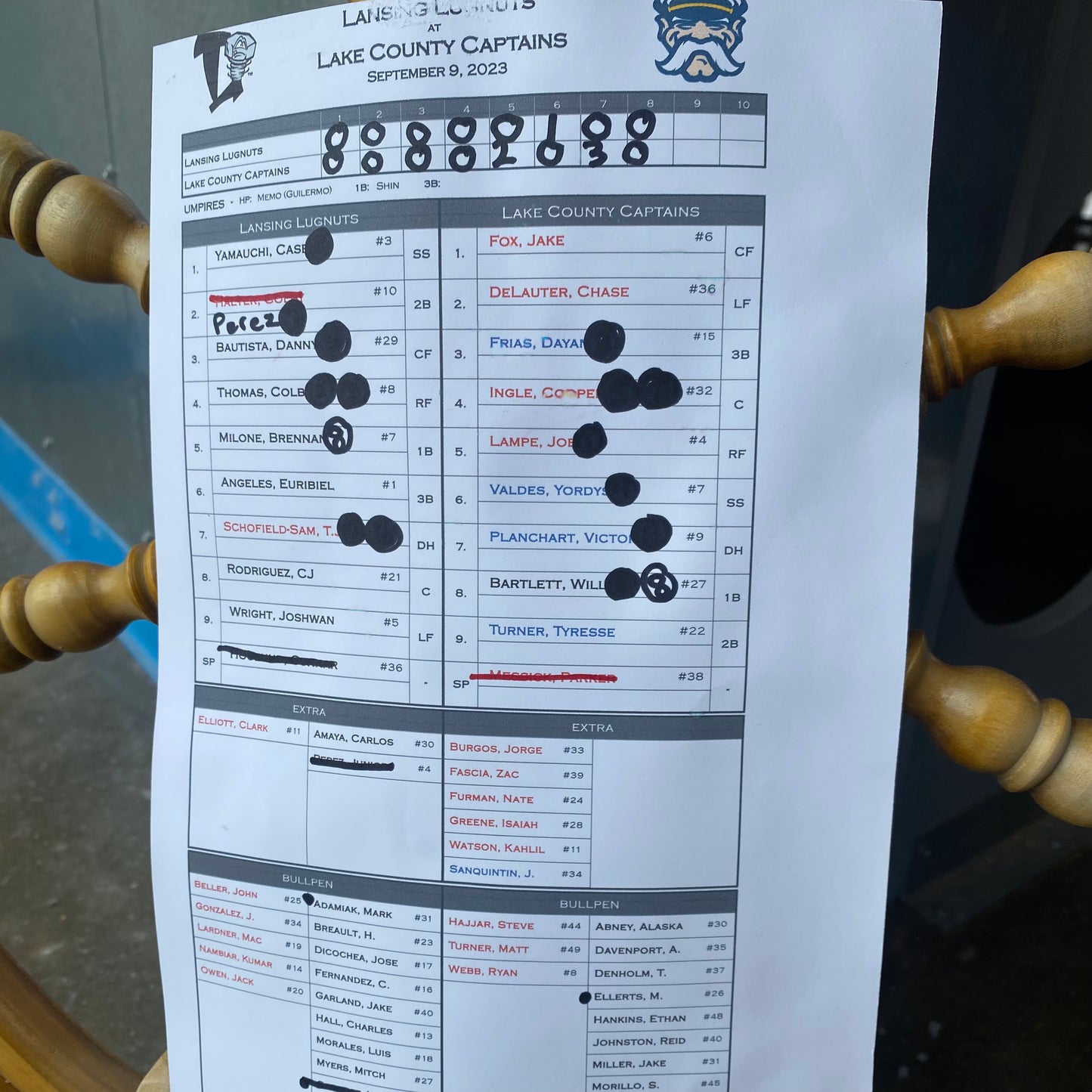 Authenticated Game Used Line-Up Card 9/9/2023