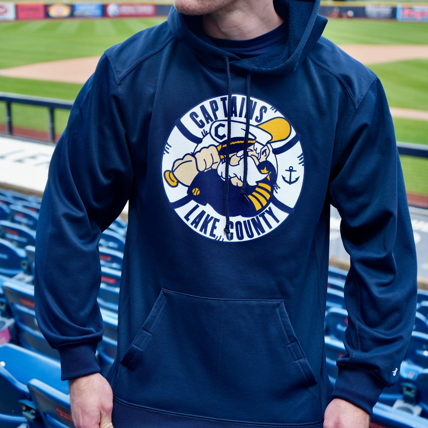 Lake County Captains Navy Primary Logo Adult Performance Hoodie