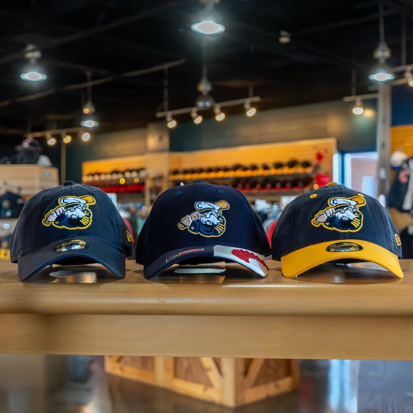 Youth 920 New Era Lake County Captains Navy Home Logo Yellow Brim Adjustable Hat