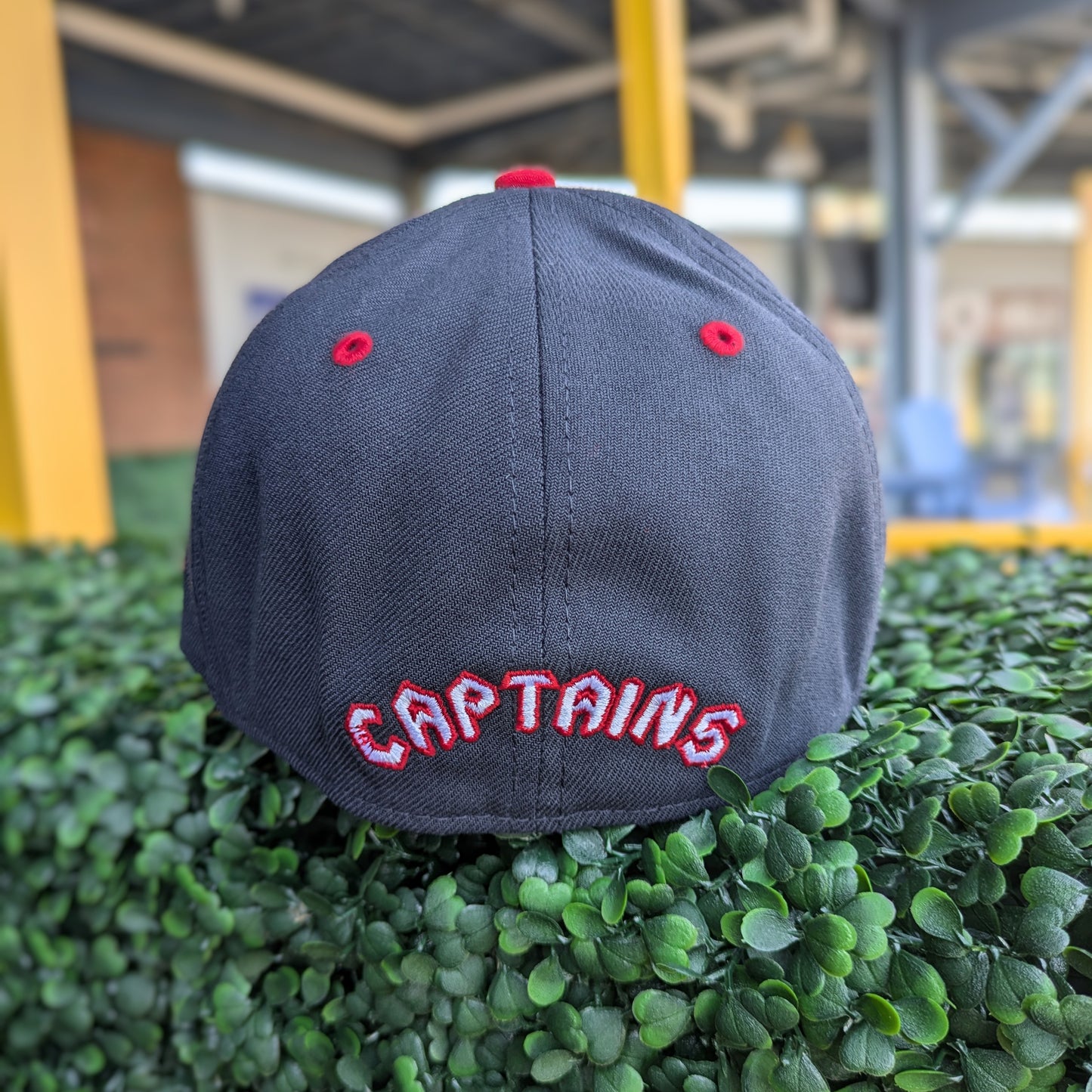 New Era 3930 Lake County Captains Navy C Logo Red Brim Script Back Flex Hat