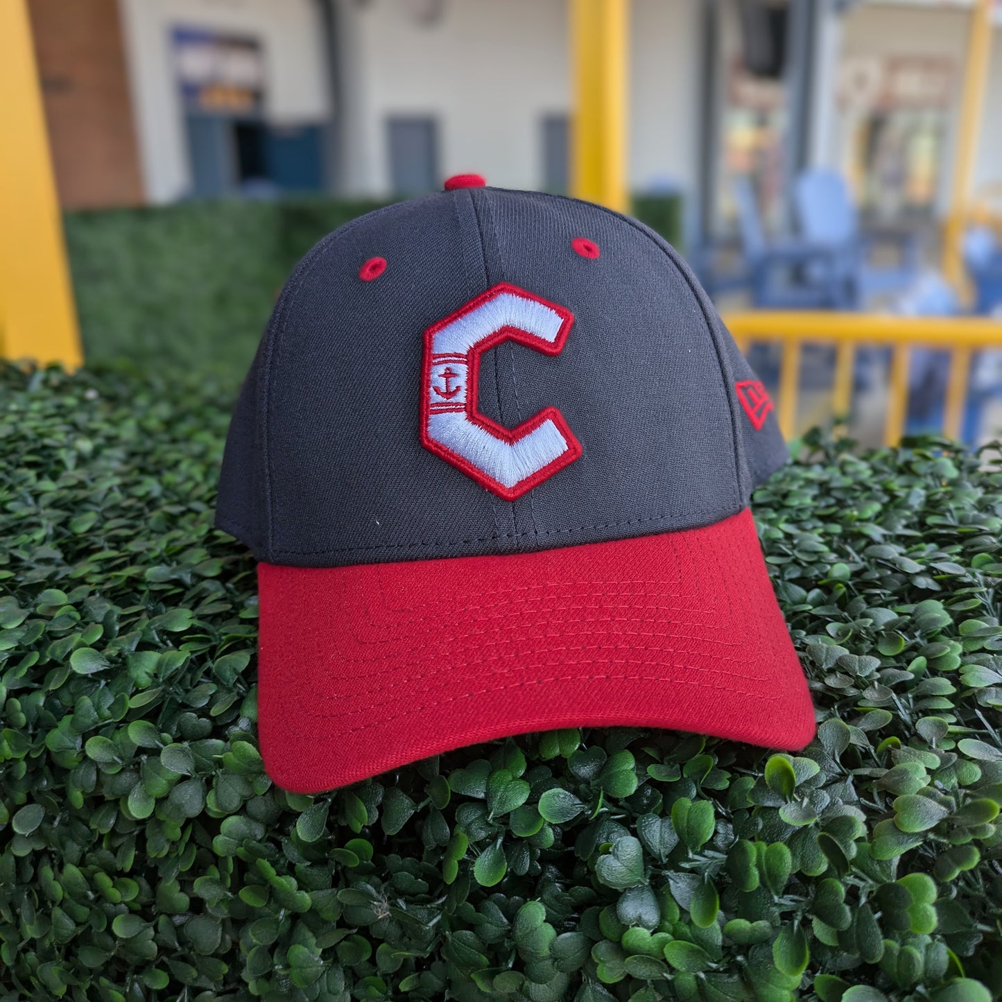 New Era 3930 Lake County Captains Navy C Logo Red Brim Script Back Flex Hat