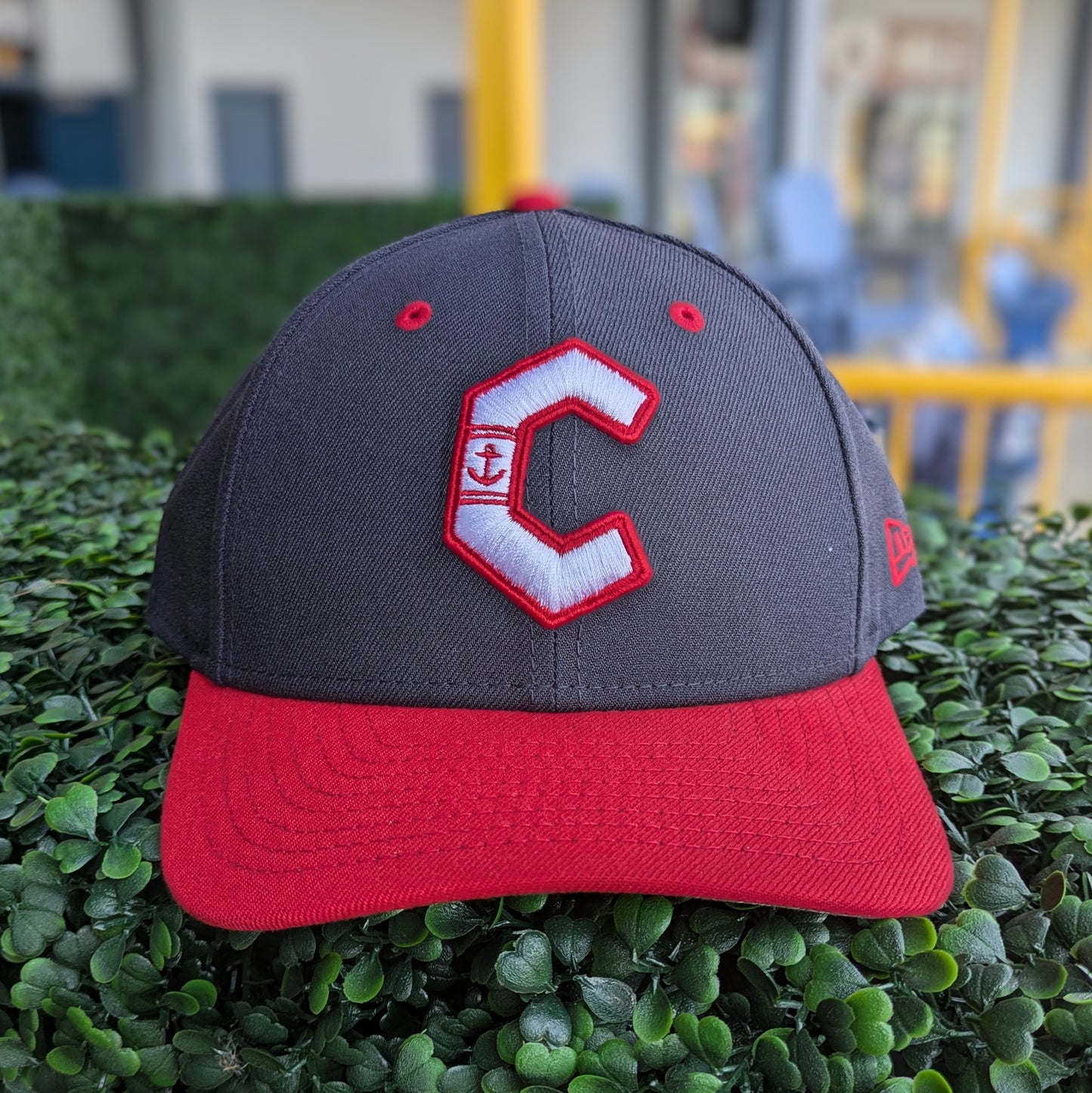 New Era 940 MC Lake County Captains Navy C Logo Red Brim Snapback Hat