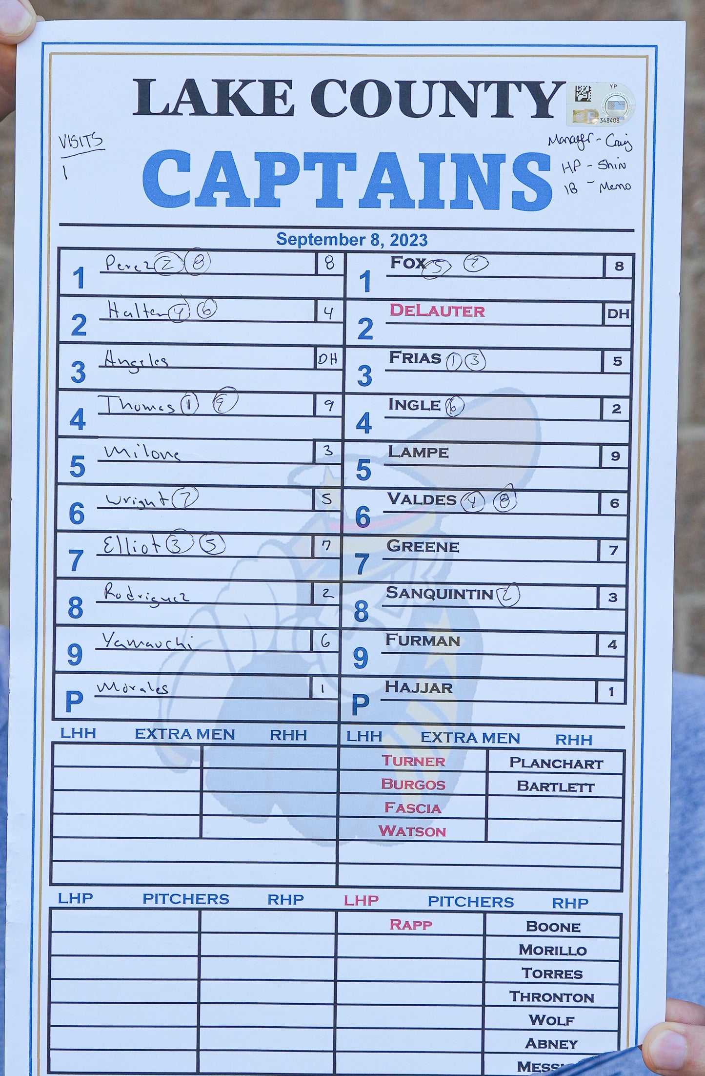 Official 2024 Game Used Lineup Card
