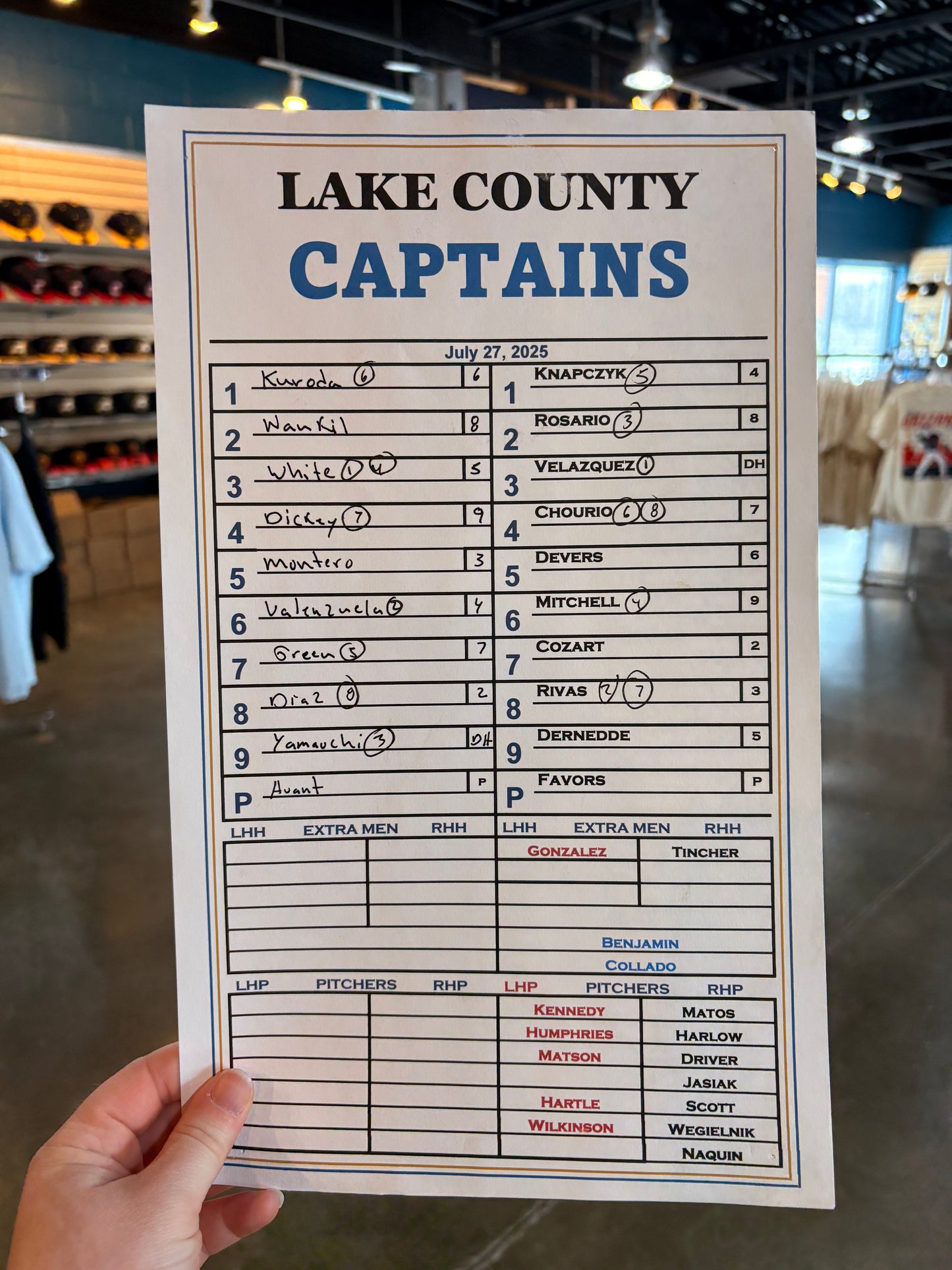 Official 2025 Game Used Lineup Card