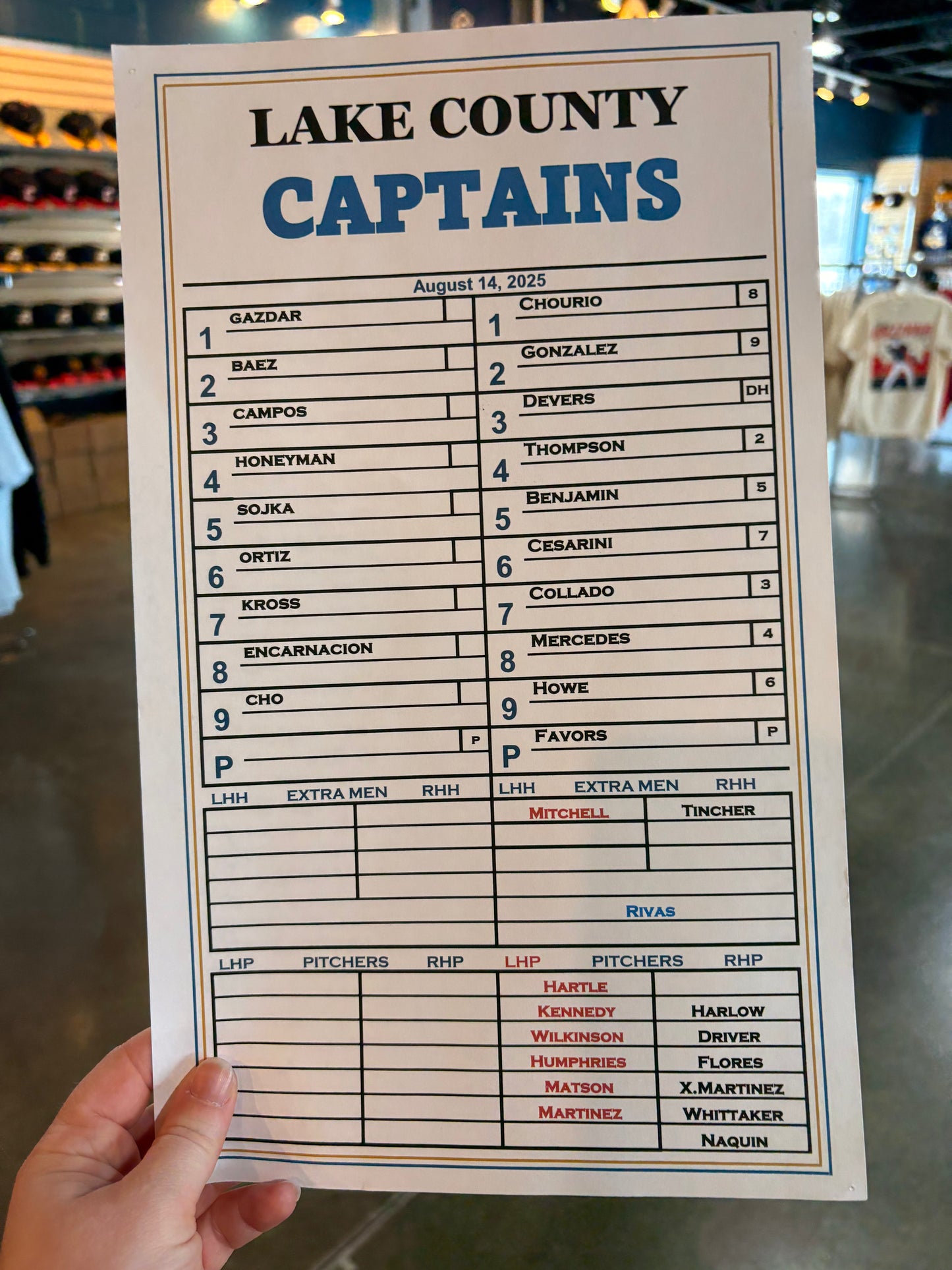Official 2025 Game Used Lineup Card