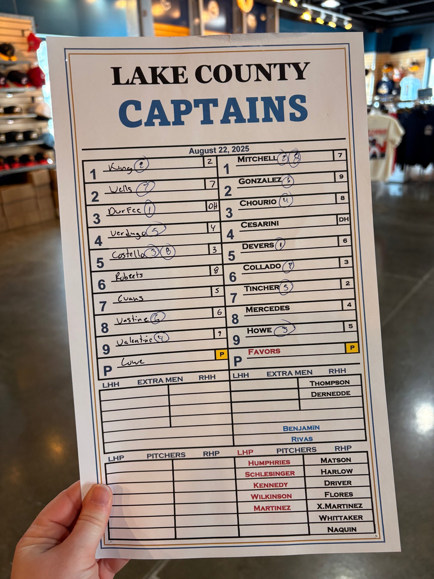 Official 2025 Game Used Lineup Card