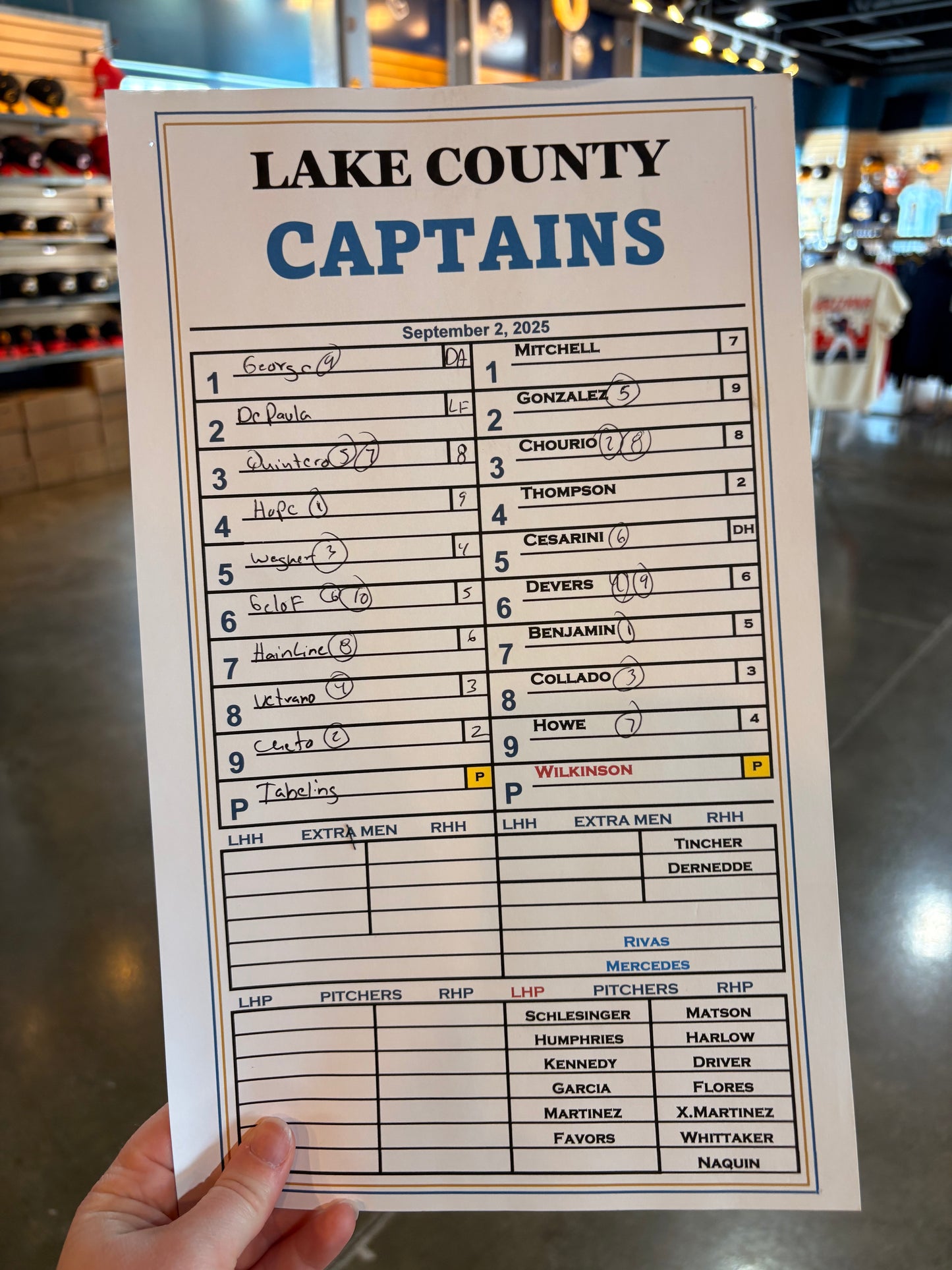 Official 2025 Game Used Lineup Card