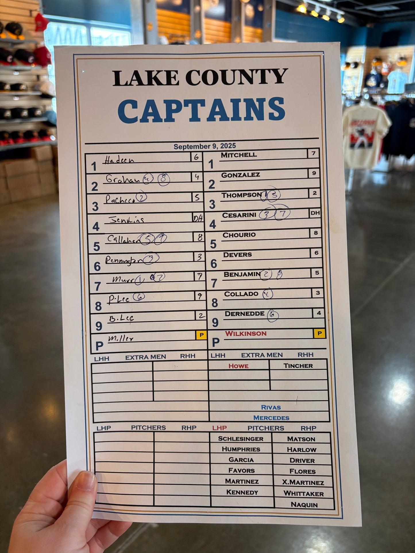 Official 2025 Game Used Lineup Card
