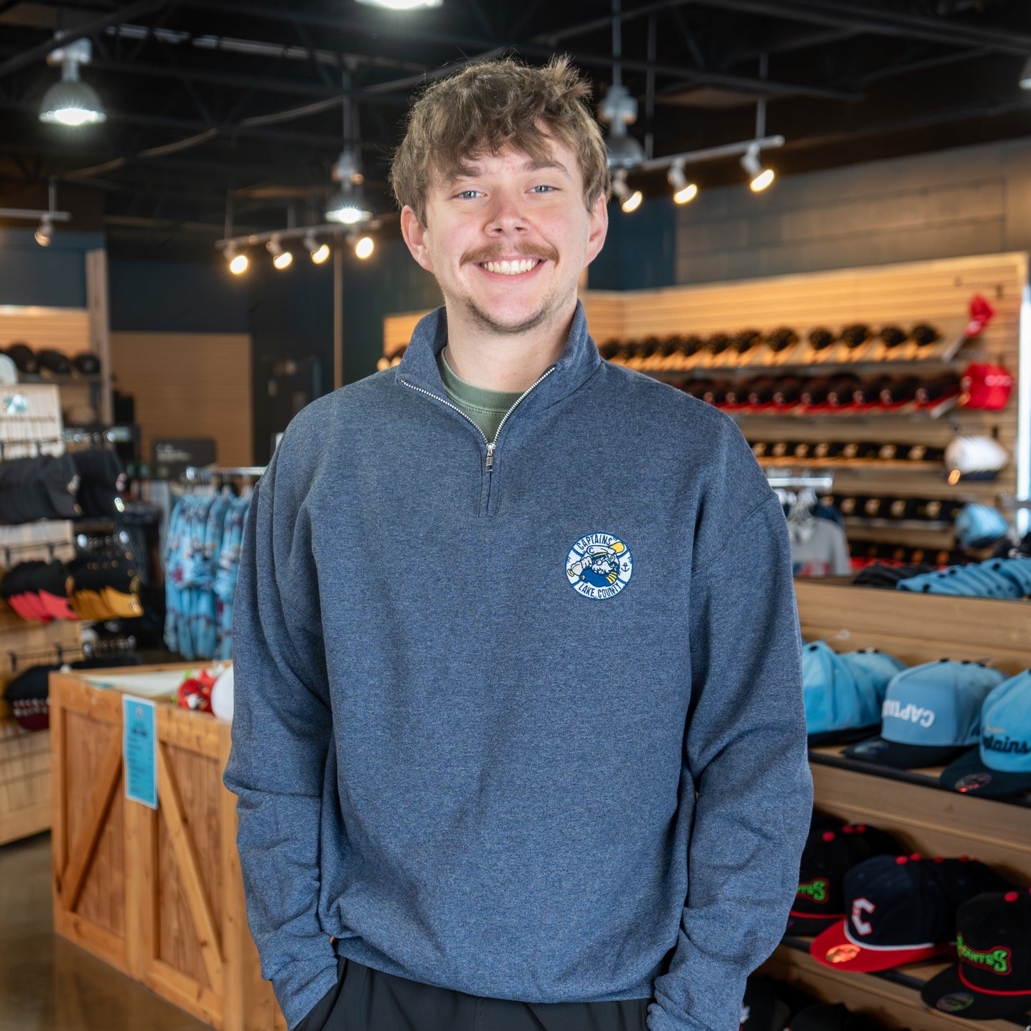 Grey Quarter Zip - Primary Logo
