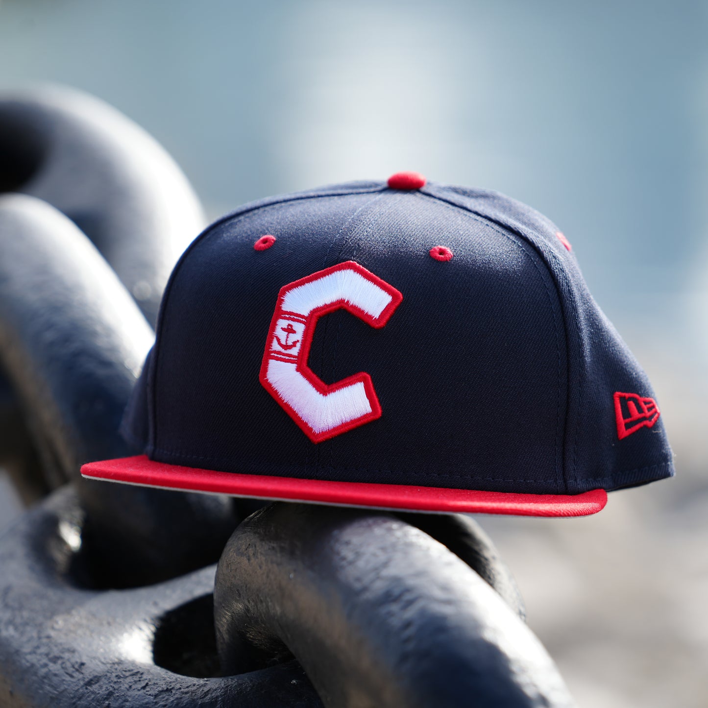 New ERA 5950 Away Navy Red Brim C Logo