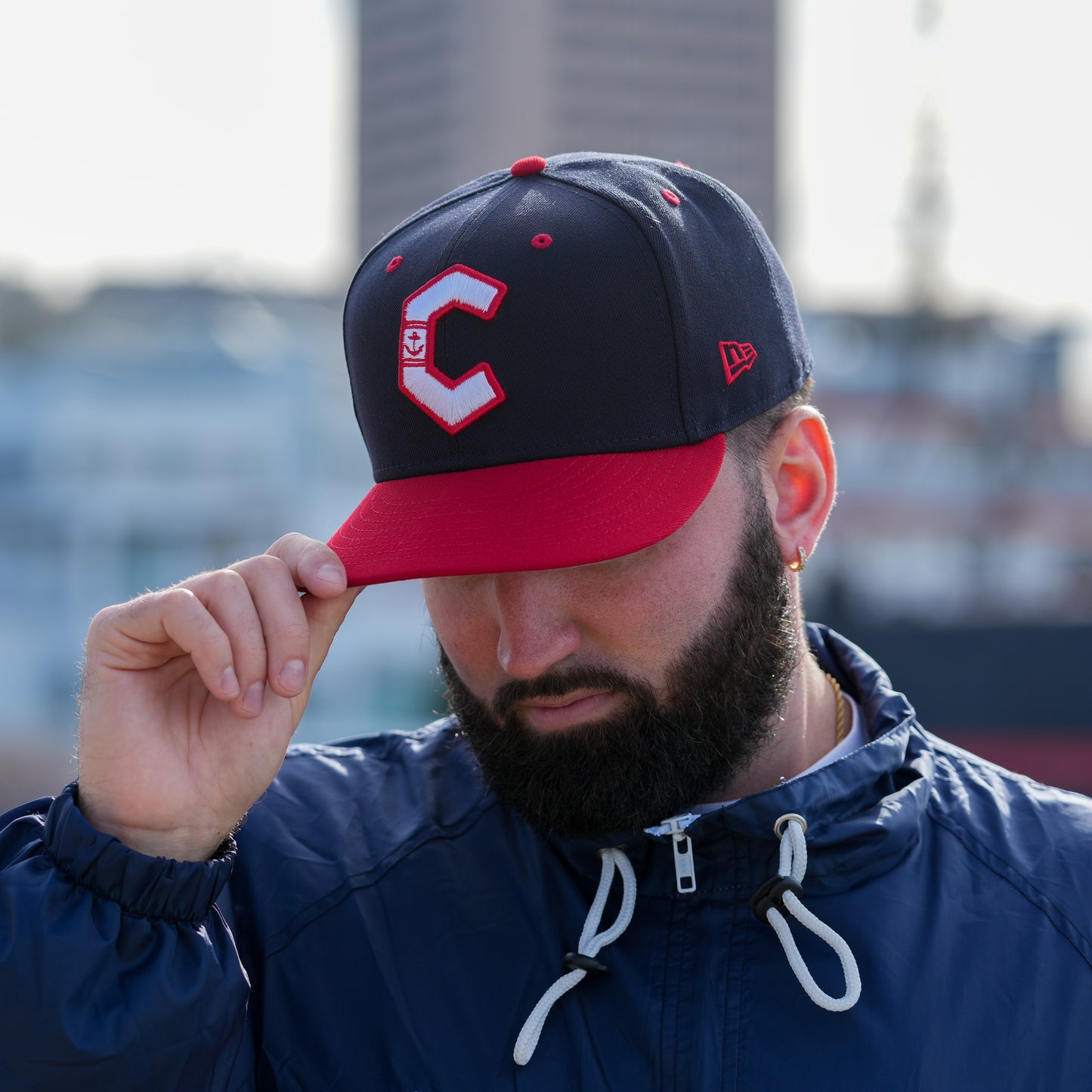 New ERA 5950 Away Navy Red Brim C Logo