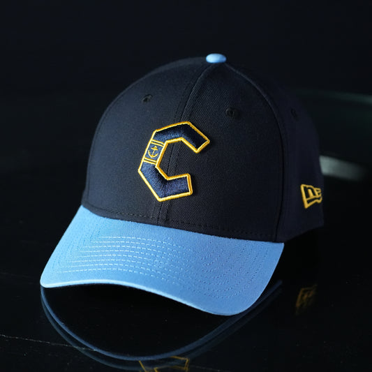 New Era 3930 Lake County Captains Navy C Logo Sky Blue Brim Hat